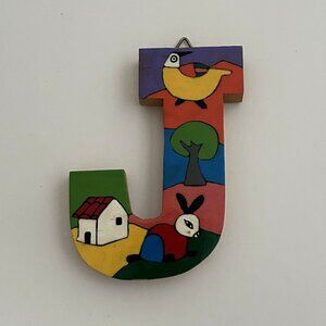 Hand Painted Wooden Letter J: Farm animals decor / baby's nursery wall art/kids